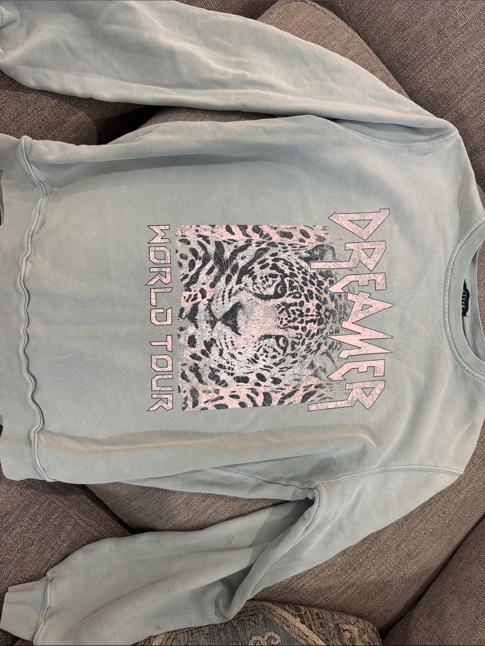 Dreamer World Tour Leopard Graphic Sweatshirt - Mint with Pink